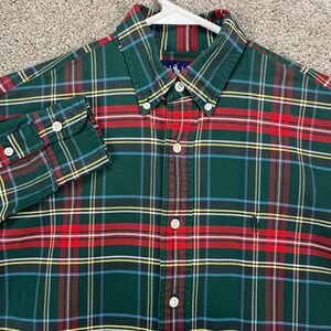 Ralph Lauren Womens XL Green Red Yellow Blue Plaid Button Down Shirt Pony Logo